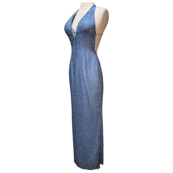 Vintage 90’s Y2K 100% Silk Dress Silk Slip Dress Mermaid Fairy Prom Blue Beaded - Picture 6 of 9